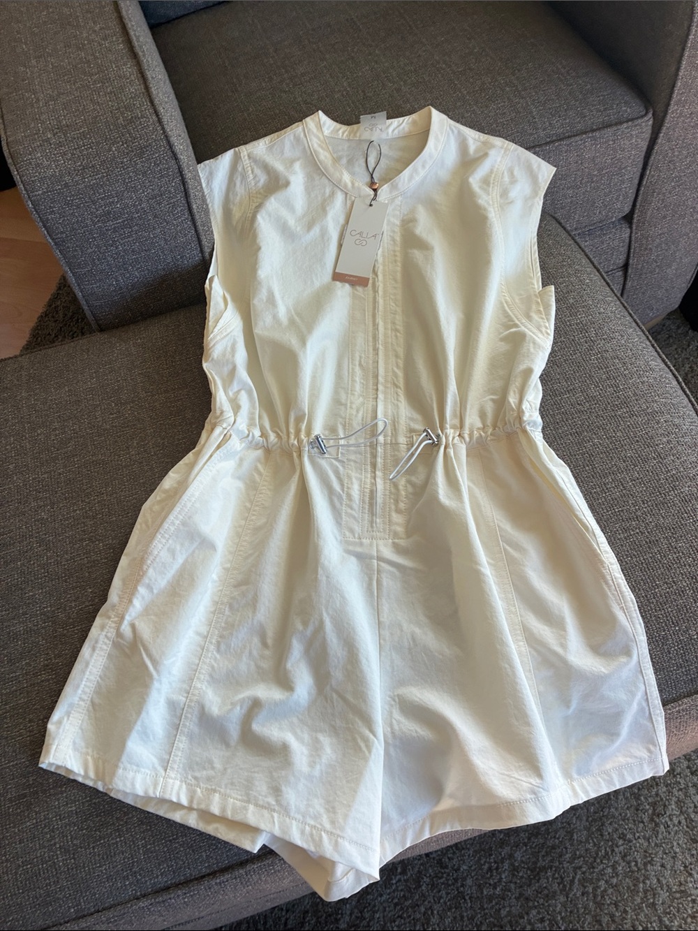 CALIA by Carrie Underwood Cream Drawstring Waist Casual Romper